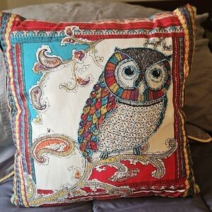 Colorful Owl Embroidered Cushion Cover And Insert
